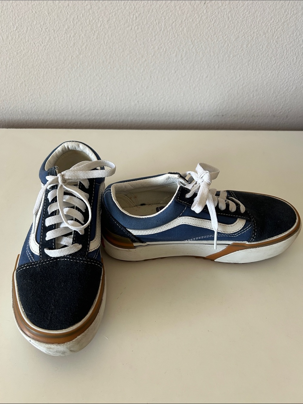 Vans Old Skool Navy, White & Tan Low-Top Platform Sneakers